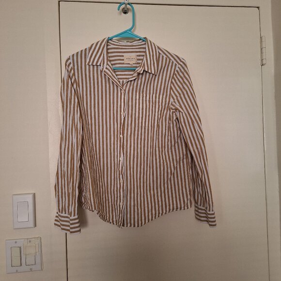White and brown striped women's button-up - Picture 3 of 5